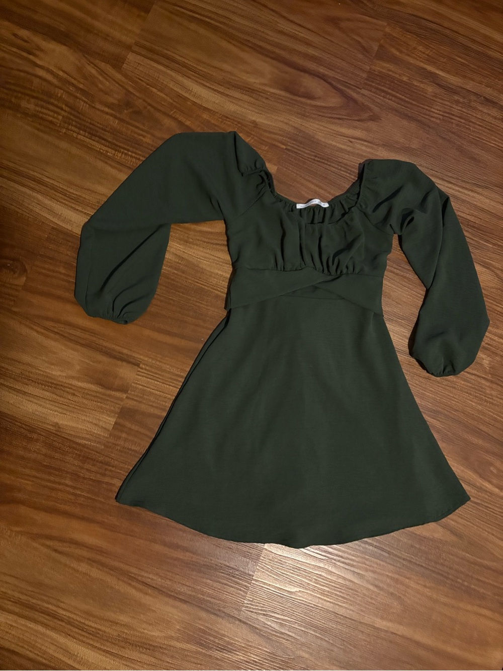Altar'd State Olive Green Puff-Sleeve Fit & Flare Mini Dress